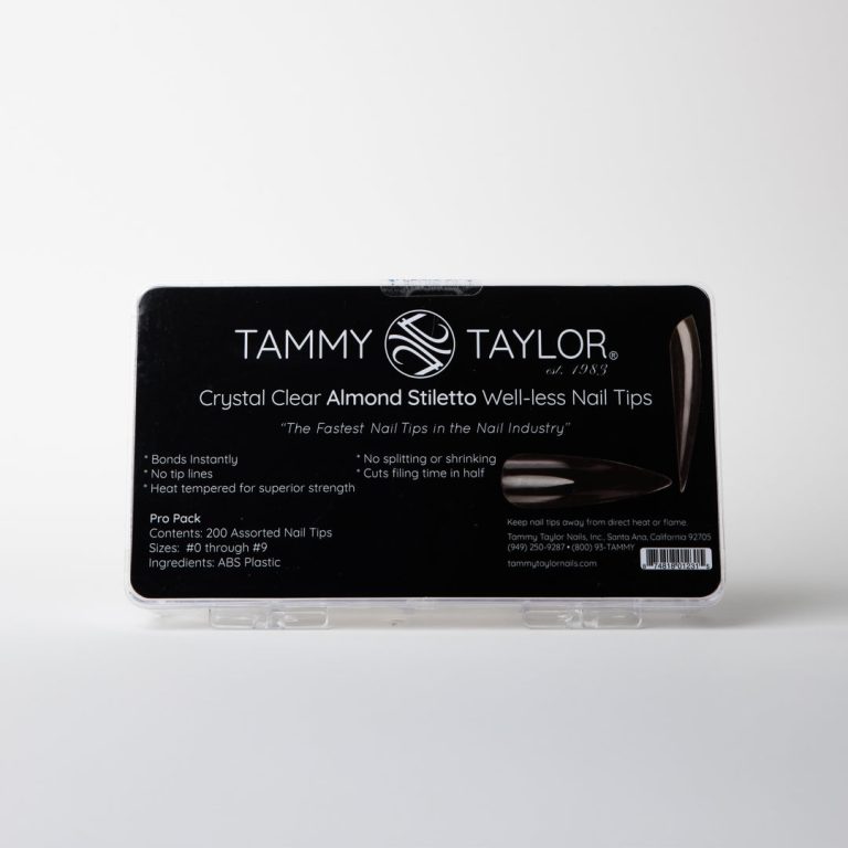 Crystal Clear Almond Stiletto Well-less Nail Tips – Prep & Finish | Tammy Taylor Europe
