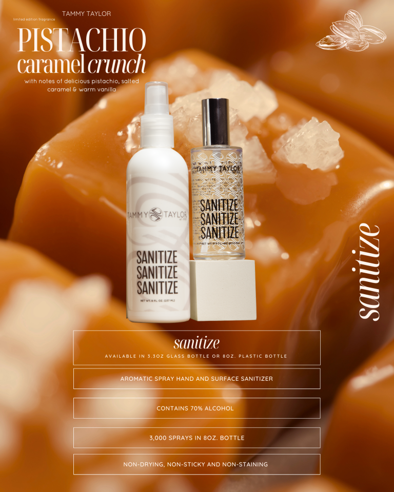 Pistachio Caramel Crunch Glass Spray Sanitize – Sanitize | Tammy Taylor Europe