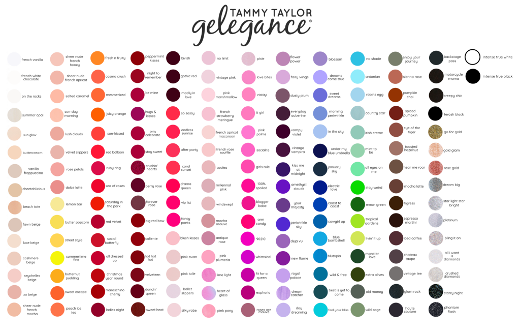 Entire Gelegance Gel Polish & Soulmate Nail Lacquer Chart – Gelegance Gel Polish | Tammy Taylor Europe
