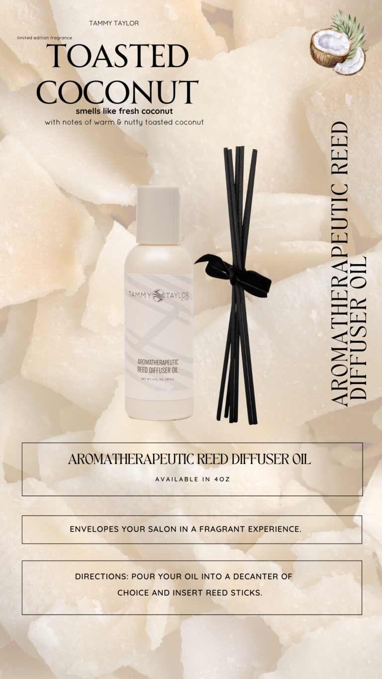 Toasted Coconut Aromatherapeutic Reed Diffuser Oil – Ambientación del salón | Tammy Taylor Europe